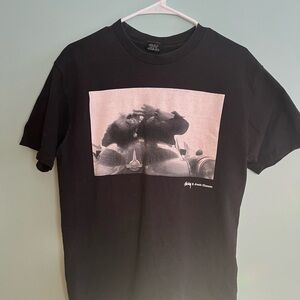 Stussy Black Graphic Short Sleeve Tee with Monochrome Photo of Joe Strummer.